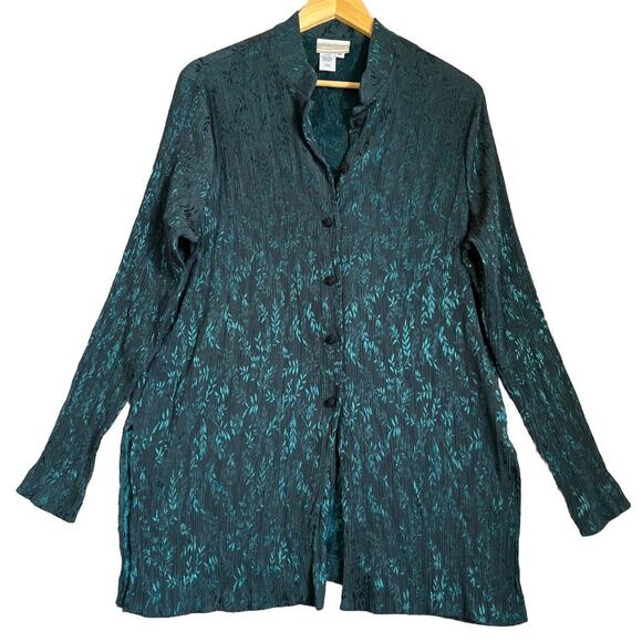 Coldwater Creek Tunic XL Dark Floral Knot Buttons Crinkle Shimmer Party Cocktail - Picture 1 of 10